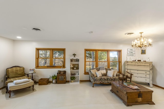 living area with a chandelier