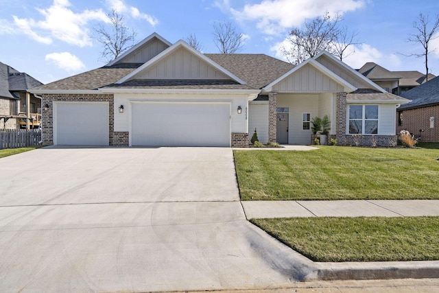 craftsman-style house with a front yard and a garage