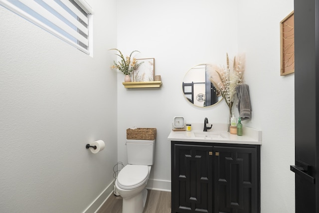 bathroom featuring vanity, hardwood / wood-style flooring, and toilet