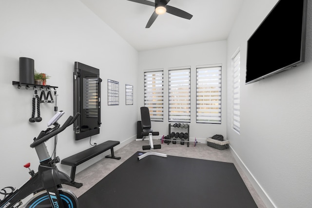 exercise room featuring ceiling fan