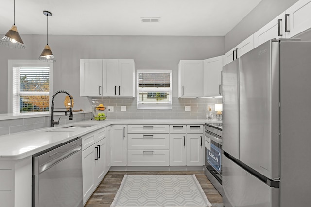 kitchen with white cabinetry, sink, a healthy amount of sunlight, and appliances with stainless steel finishes