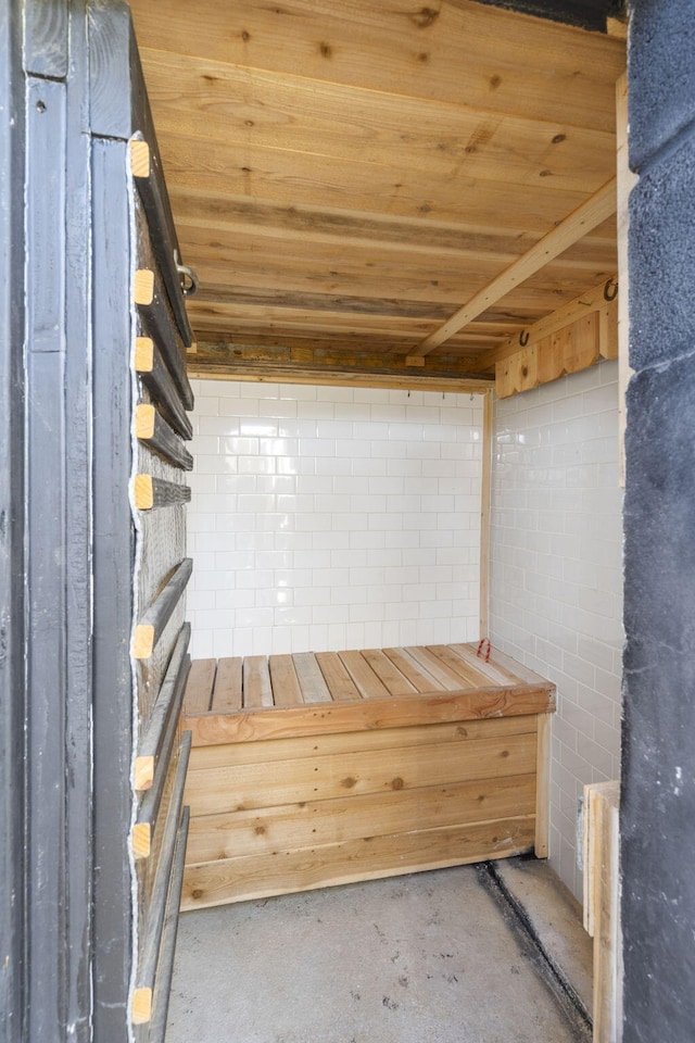 interior space featuring wood ceiling