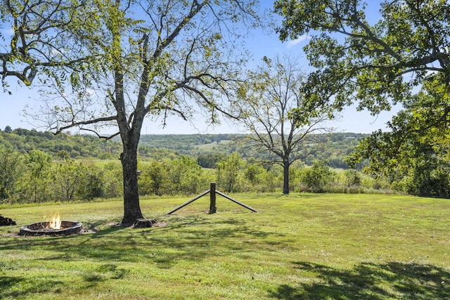 view of yard with a fire pit