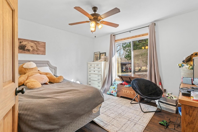 bedroom featuring ceiling fan and hardwood / wood-style floors