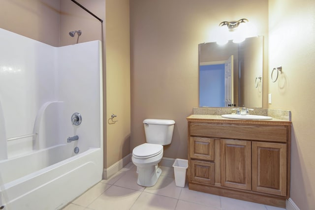 full bathroom with tile patterned flooring, shower / bathing tub combination, vanity, and toilet