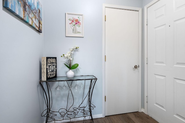 interior space with dark hardwood / wood-style floors