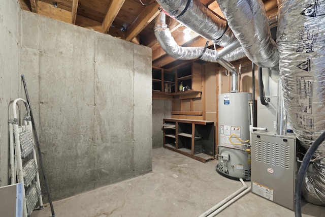 basement featuring gas water heater