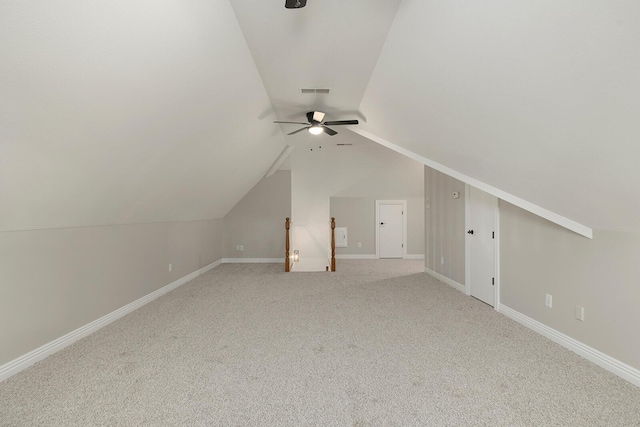 bonus room featuring carpet flooring, ceiling fan, and lofted ceiling