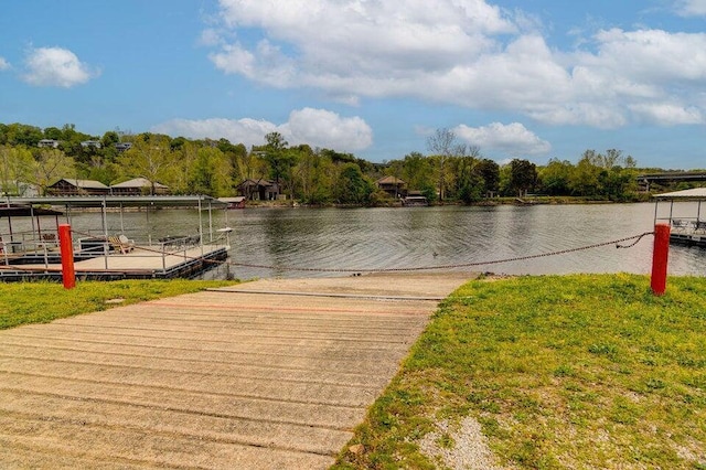 view of dock with a water view