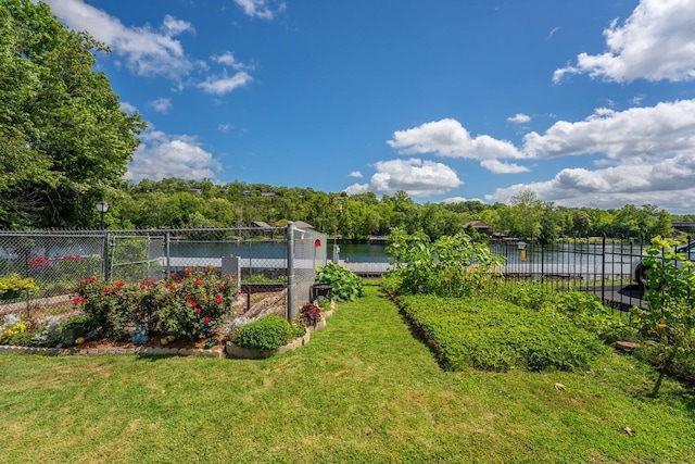 view of yard featuring a water view