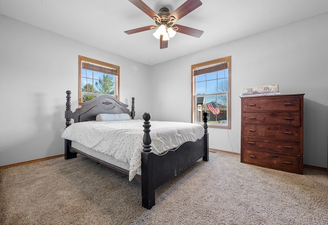 bedroom with carpet flooring and ceiling fan