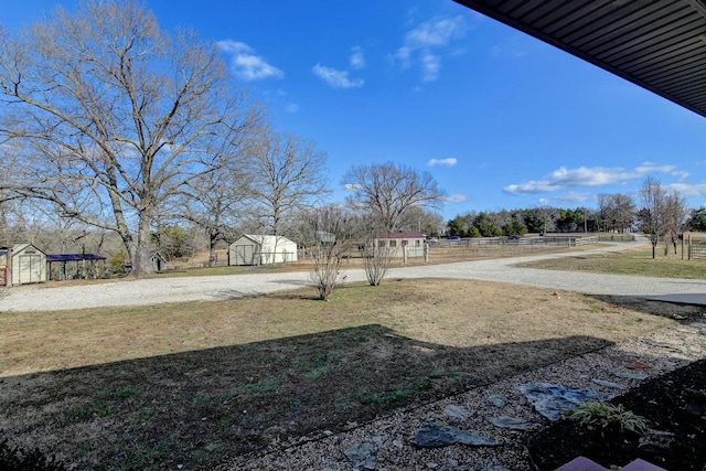 view of yard with a storage unit