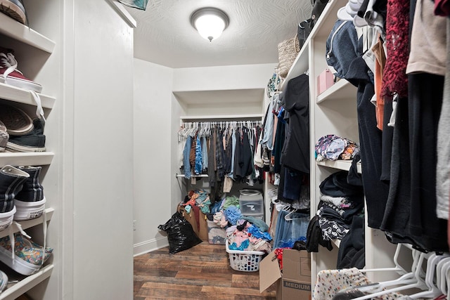 walk in closet featuring dark hardwood / wood-style flooring