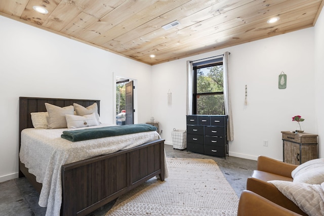 bedroom featuring wood ceiling