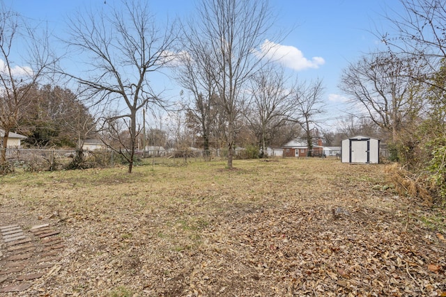 view of yard with a storage unit