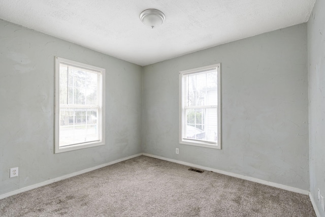 carpeted spare room featuring a textured ceiling