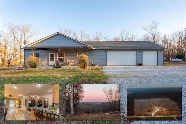 view of front of house featuring a porch and a garage