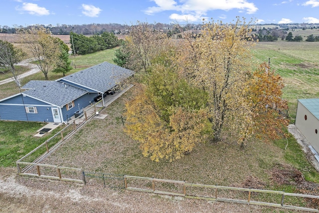 aerial view featuring a rural view