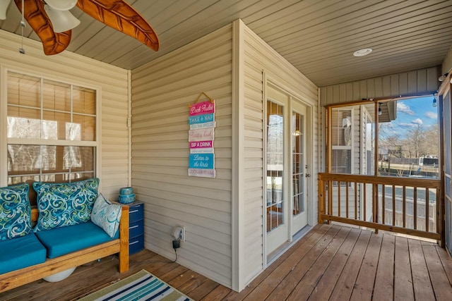 sunroom with wooden ceiling