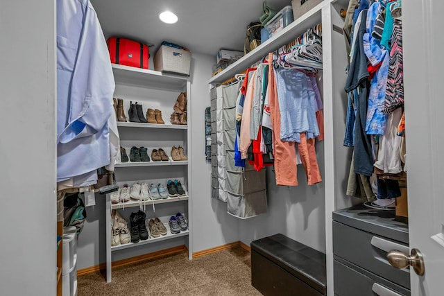 walk in closet with carpet