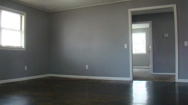 spare room featuring dark hardwood / wood-style floors and a wealth of natural light