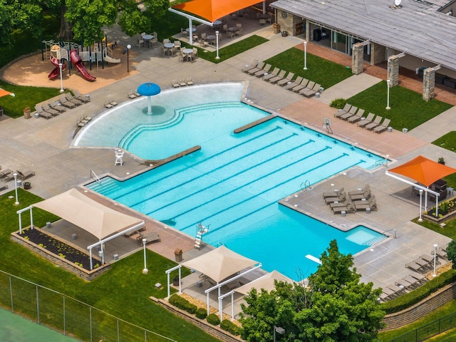 view of pool featuring a patio