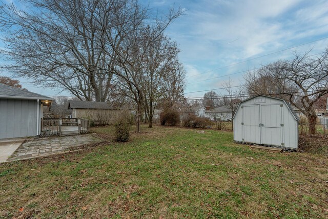 view of yard with a patio area and a shed