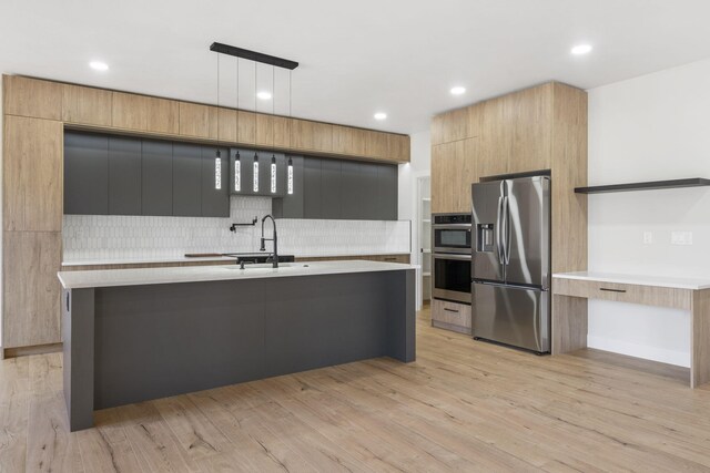 252 Hickory Hills Blvd, Springfield, MO 65802 - kitchen featuring stainless steel appliances, light countertops, backsplash, modern cabinets, and a sink