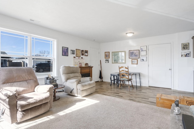 living room with light hardwood / wood-style floors