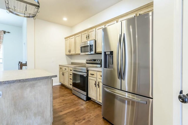 kitchen with dark wood-type flooring and stainless steel appliances