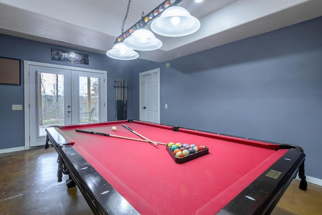 playroom with french doors and billiards