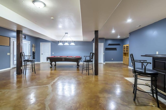 game room featuring concrete floors and pool table