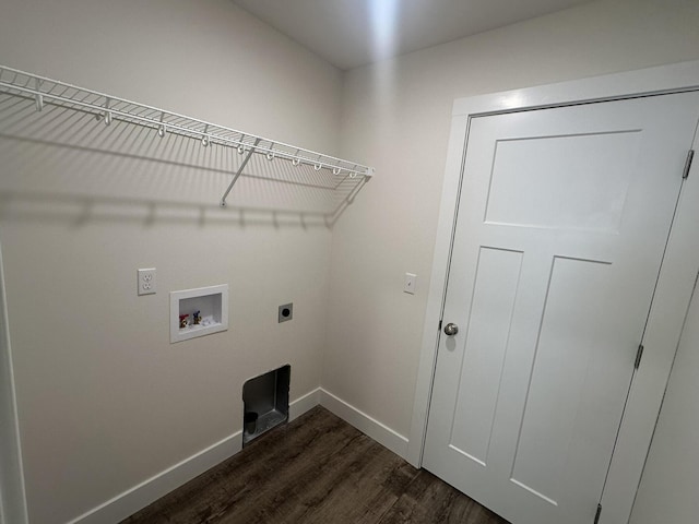 laundry room with hookup for an electric dryer, washer hookup, and dark hardwood / wood-style flooring