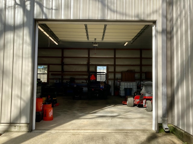 garage with a garage door opener