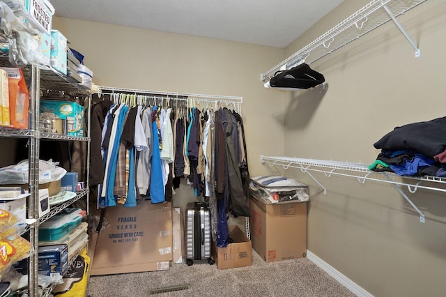 walk in closet featuring carpet flooring