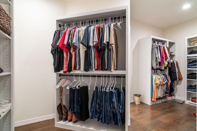 walk in closet featuring dark hardwood / wood-style floors