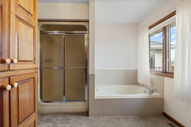 bathroom featuring plus walk in shower