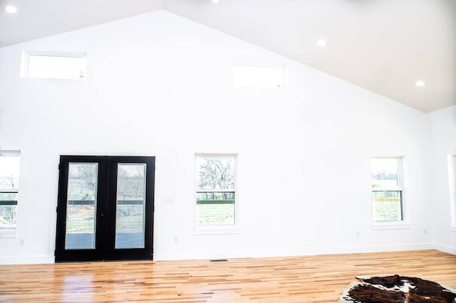 interior space with french doors, light wood-type flooring, and a wealth of natural light