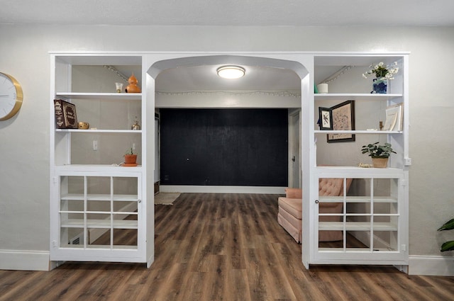 interior space with dark wood-type flooring