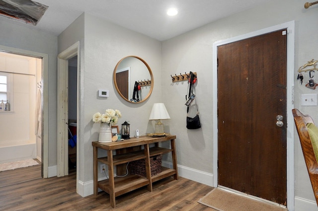 foyer featuring dark hardwood / wood-style floors