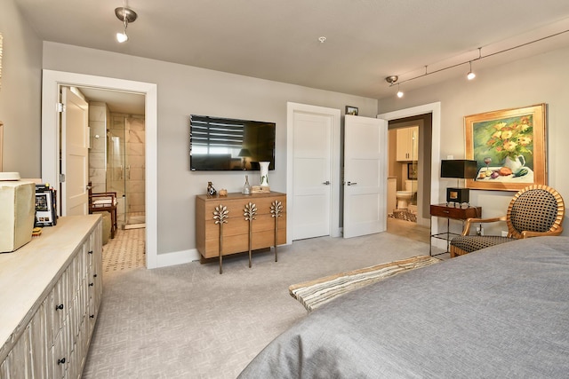 carpeted bedroom with ensuite bathroom