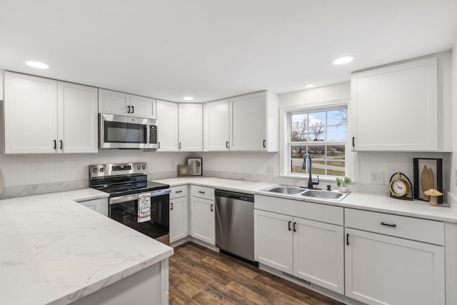 kitchen with sink, white cabinets, and stainless steel appliances