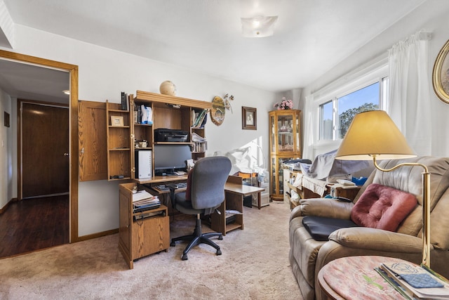 home office with light carpet