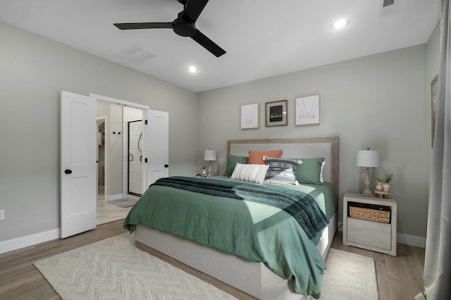 bedroom featuring ceiling fan and wood-type flooring