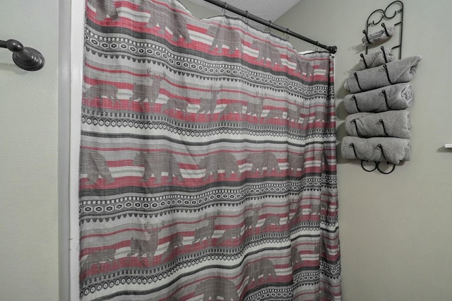 bathroom with a shower with shower curtain