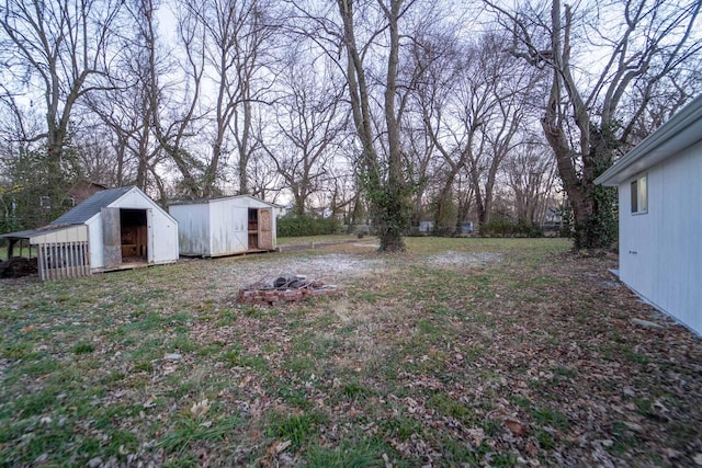 view of yard with a storage shed