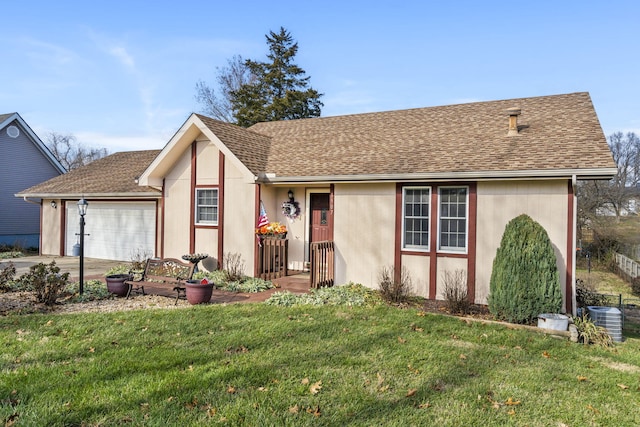 view of front of property with a front yard, central AC, and a garage