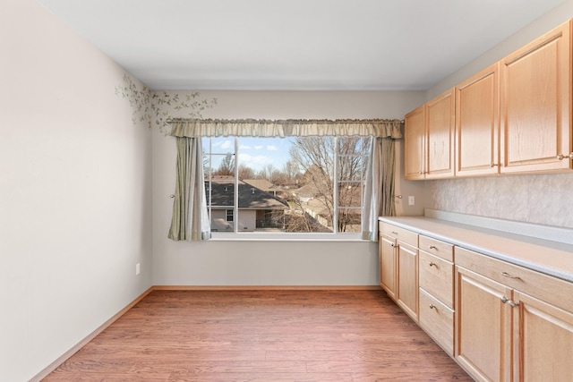 interior space with light brown cabinets and light wood-type flooring