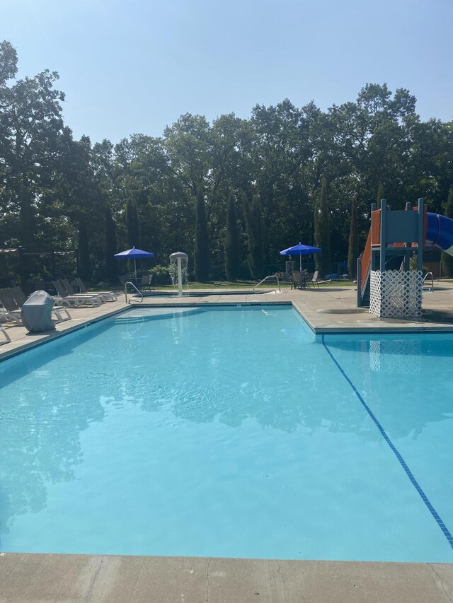 view of swimming pool with a patio