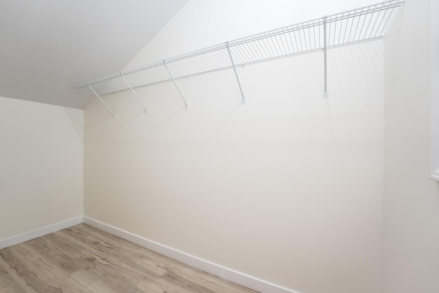 walk in closet with light wood finished floors